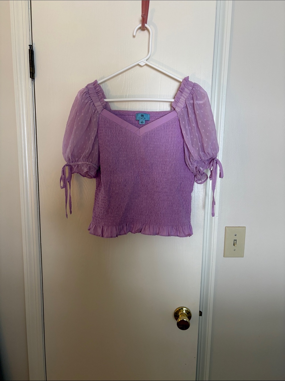 Lavender Puff Sleeve Smocked Top - Women